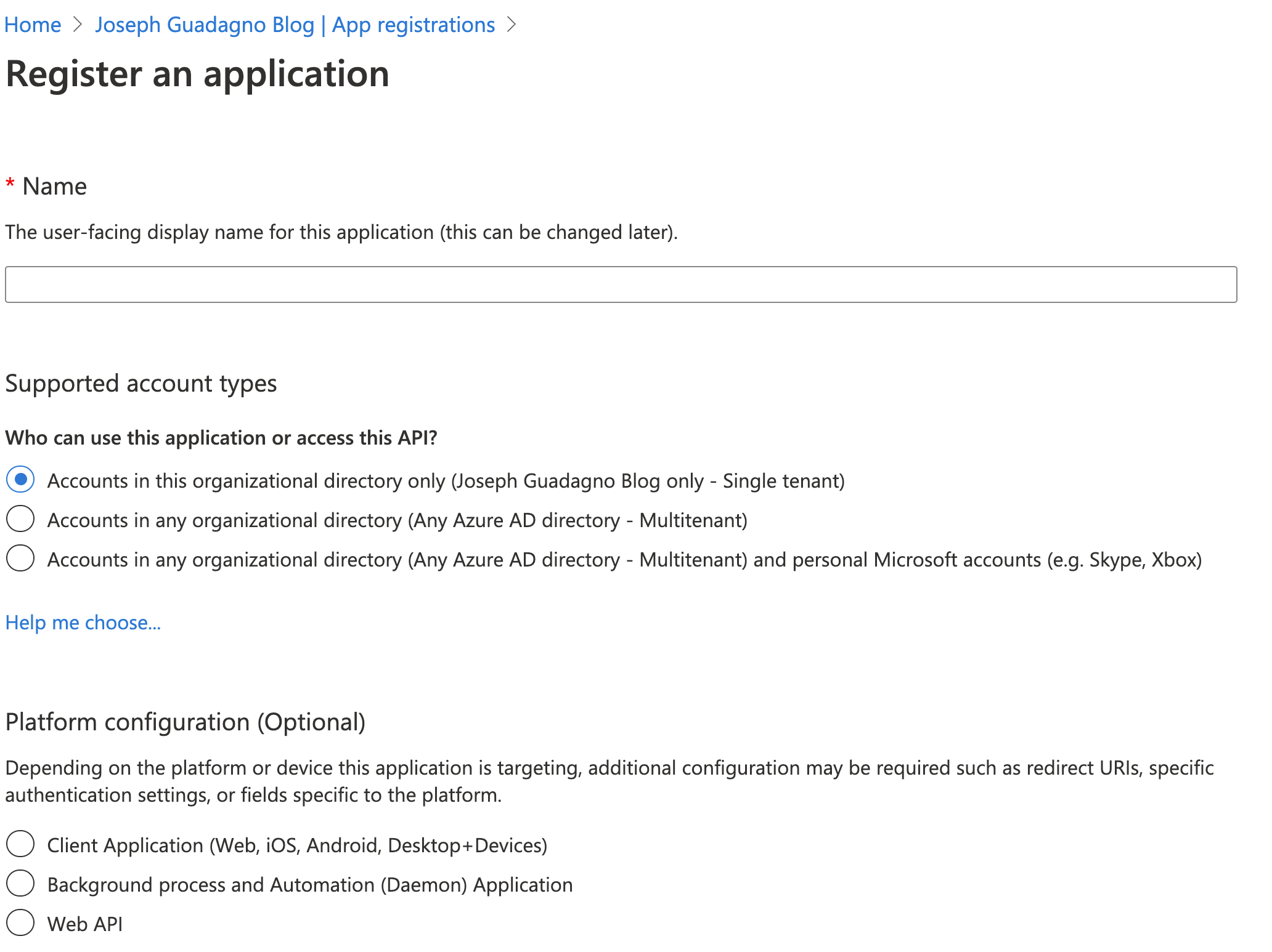 Azure Active Directory - Register Application