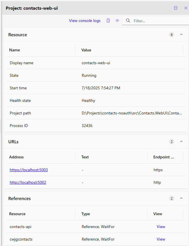 Aspire Dashboard - View Details