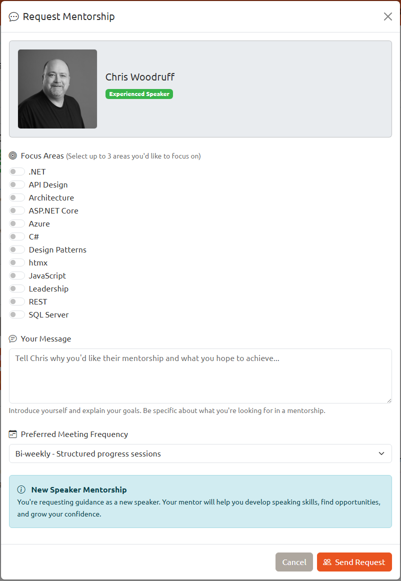 MoreSpeakers.com Mentorship Request