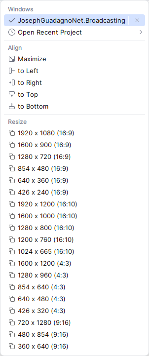 Window Arranger Drop Down Menu