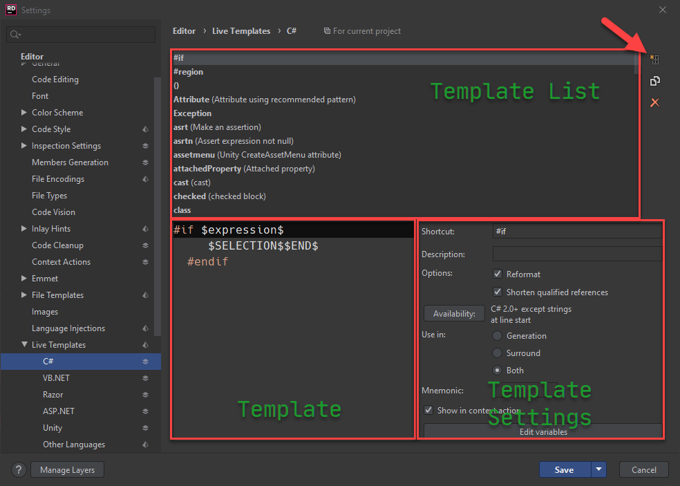 Speed up code - Live Template Settings Annotated
