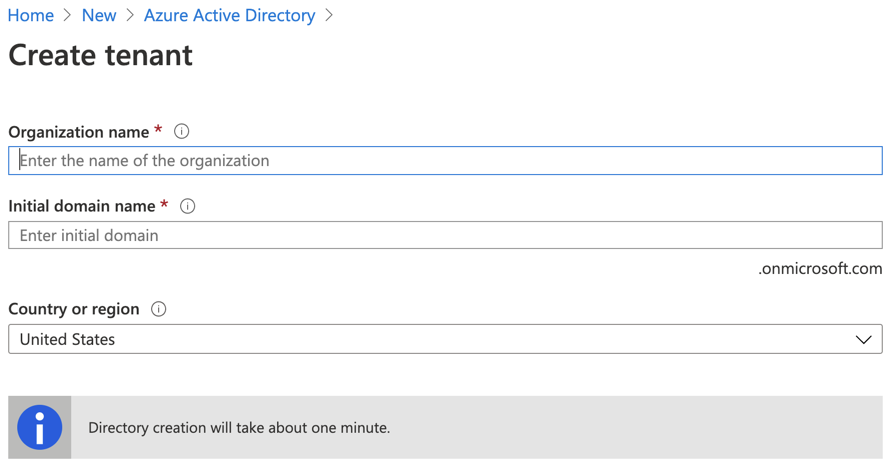 Azure Active Directory - Create Tenant