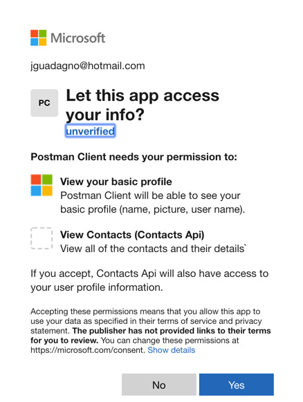 Protect an Api - Postman - Permission Concent