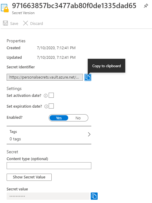 Azure Key Vault - Secret Details